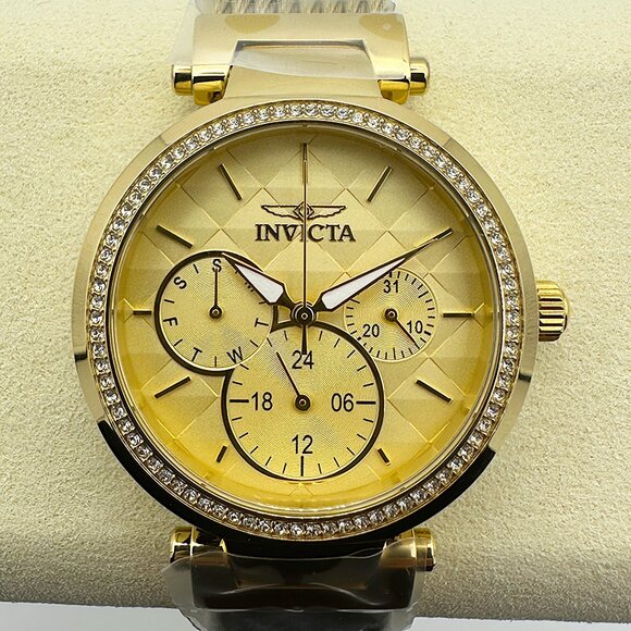 Invicta Angel Chronograph Watch Luxury Stainless Steel with Diamond Bezel Gold- - Picture 1 of 8